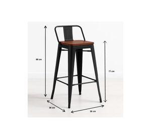 Taburete Tolix Negro Alto con Respaldo para bar o terraza - Asiento de Madera Oscura Walnut