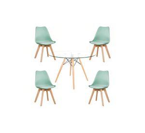 Comedor Mesa Eames Vidrio 100 cm + 4 Sillas Tulip Menta