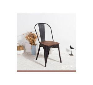 Comedor Color Madera y Metal Cross 140x90 + 6 sillas Tolix con asiento de madera Oscura - Negras