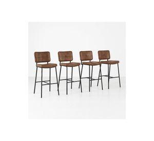 Pack de 4 Taburetes Altos Bronx Café Vintage con Patas Metálicas Negras