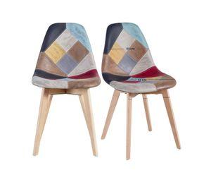 PACK 2 SILLAS CAPITONE PATCHWORK WOOD CUERO PARA COMEDOR VINTAGE