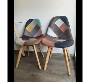 PACK 2 SILLAS CAPITONE PATCHWORK WOOD CUERO PARA COMEDOR VINTAGE