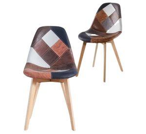 PACK 2 SILLAS CAPITONE PATCHWORK WOOD CUERO PARA COMEDOR VINTAGE