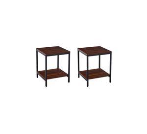 Pack de 2 Veladores Mesa Auxiliar Lateral de 2 Niveles - Madera Oscura Walnut