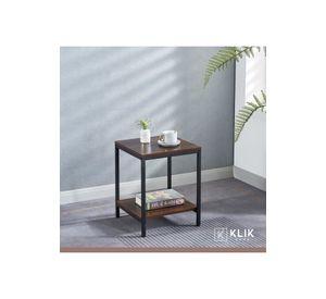 Pack de 2 Veladores Mesa Auxiliar Lateral de 2 Niveles - Madera Oscura Walnut