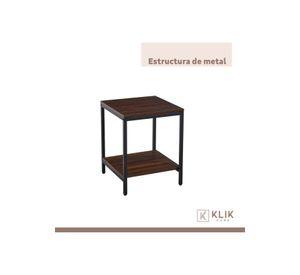 Pack de 2 Veladores Mesa Auxiliar Lateral de 2 Niveles - Madera Oscura Walnut
