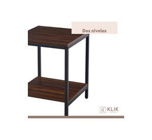 Pack de 2 Veladores Mesa Auxiliar Lateral de 2 Niveles - Madera Oscura Walnut
