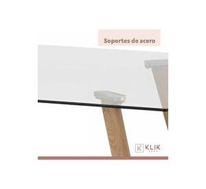 Comedor Mesa de Vidrio Nórdica 140x90 cm + 4 Sillas Tulip Blancas