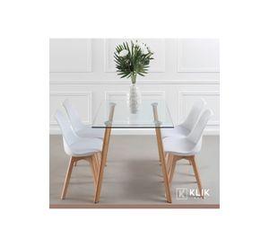 Comedor Mesa de Vidrio Nórdica 140x90 cm + 4 Sillas Tulip Blancas