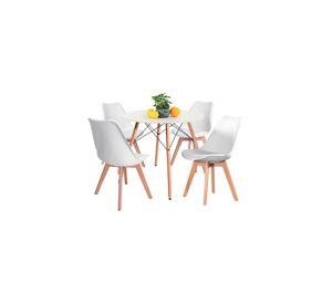 Comedor Mesa Eames Blanca Redonda 80cm + 4 Sillas Tulip Blancas
