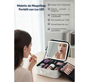 Estuche Maquillaje 2 en 1 Bolso Cosmetiquero con Espejo Con Luz Led Organizador