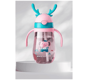 Botella Plástica 480 ML Con Bombilla Y Orejitas Kawai Sin BPA Niños Elephant