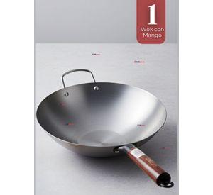 Sartén Wok de Hierro Concavo de 34cm Con Mango Color Plateado