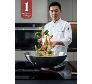 Sartén Wok de Hierro Concavo Con Mango de 34cm Color Plateado