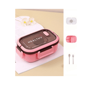 Fiambrera Contenedor 1200 Ml Bento Box Táper Hermético + Salsera Plástico Pink