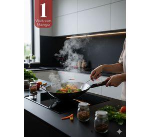 Sartén Wok De Hierro Concavo Con Mango 34cm Plateado