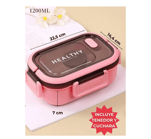 Fiambrera Contenedor 1200 Ml Bento Box Táper Hermético + Salsera Plástico Pink