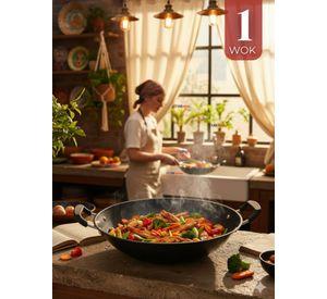 Wok de Acero Inoxidable Antiadherente 42 cm Color Negro