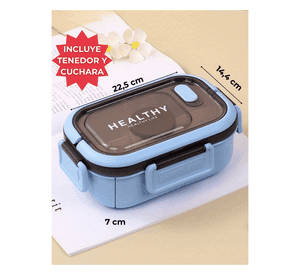 Fiambrera Contenedor 1200 Ml Bento Box Táper Hermético + Salsera Plástico Blue