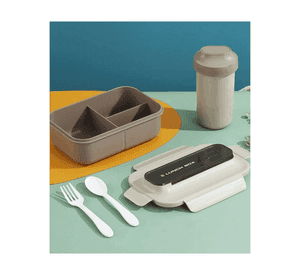 Fiambrera Contenedor 1200 Ml Lunch Box Táper Hermético + Vaso Plástico Beige
