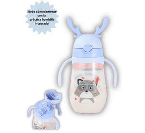Botella Plástica 480 ML Con Bombilla Y Orejitas Kawai Sin BPA Niños Fox