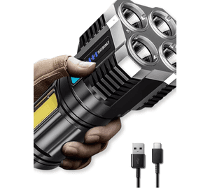 Linterna Led USB Recargable Alto Alcance 330 Mts 4 Focos