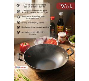 Wok Acero Inoxidable Antiadherente 42 cm Color Negro