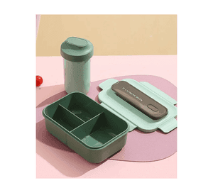 Fiambrera Contenedor 1200 Ml Lunch Box Táper Hermético + Vaso Plástico Green