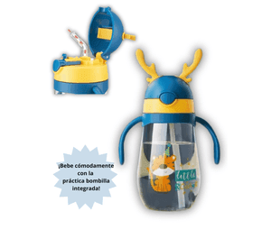 Botella Plástica 480 ML Con Bombilla Y Orejitas Kawai Sin BPA Niños Tiger