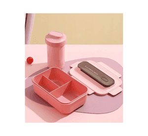 Fiambrera Contenedor 1200 Ml Lunch Box Táper Hermético + Vaso Plástico Pink