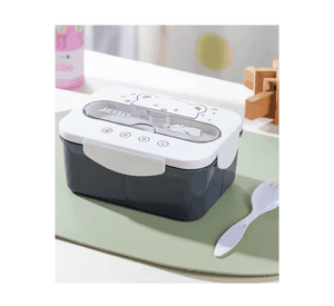 Fiambrera Contenedor Osito 1200 Ml Táper Hermético + Cubiertos y Vaso Infantil Dark Blue