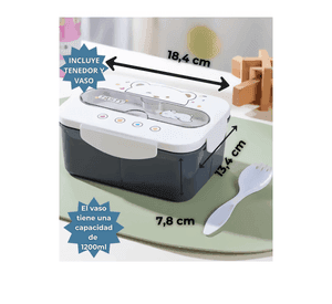 Fiambrera Contenedor Osito 1200 Ml Táper Hermético + Cubiertos y Vaso Infantil Dark Blue
