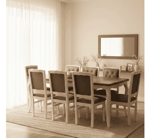 Comedor 8 sillas Normando miel 100x200 tapizado Gris