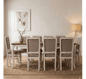 Comedor 8 Sillas Normando cubierta miel 100x200 tapizado Beige
