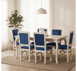 Comedor 6 Sillas Normando 90x160 respaldo Tapizado Azul