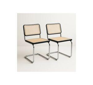 Pack de 2 Sillas Breuer Madera y Rattan - Negras