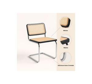 Pack de 2 Sillas Breuer Madera y Rattan - Negras