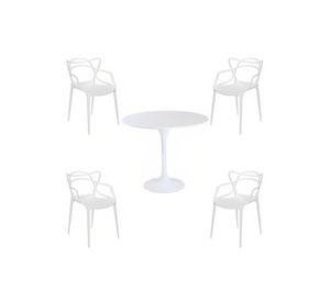 Comedor Mesa Tulip Blanca 80cm - 4 Sillas Master blancas