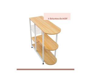 Mesa lateral para cocina de organización 3 niveles madera clara - Blanca
