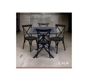 Mesa restaurant 80x80 Polipropileno + 4 Sillas Crossback Danubio - Negra