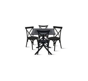 Mesa restaurant 80x80 Polipropileno + 4 Sillas Crossback Danubio - Negra