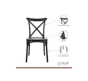 Mesa restaurant 80x80 Polipropileno + 4 Sillas Crossback Danubio - Negra
