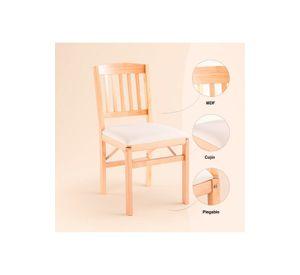 Silla Moderna Plegable de Madera Clara con Tapizado Neutro