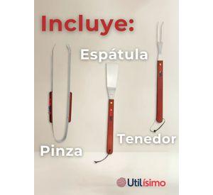 Kit Parrillero 3 Piezas Para Asados Mango Madera Acero Inoxidable