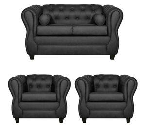 Juego de Living 2-1-1 Chesterfield Negro