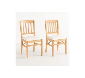 Pack de 2 Sillas Moderna Plegable de Madera Clara con Tapizado Neutro