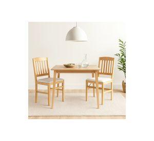 Pack de 2 Sillas Moderna Plegable de Madera Clara con Tapizado Neutro
