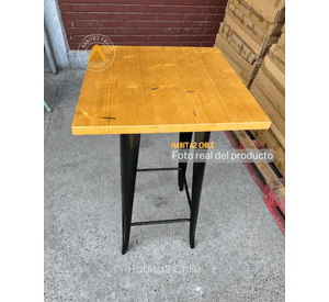 MESA DE BAR TOLIX 60X60 CUBIERTA DE MADERA