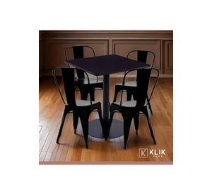 Mesa restaurant 70x70 Tubo Metal cubierta MDF + 4 Sillas Tolix - Negra