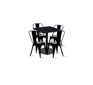 Mesa restaurant 70x70 Tubo Metal cubierta MDF + 4 Sillas Tolix - Negra